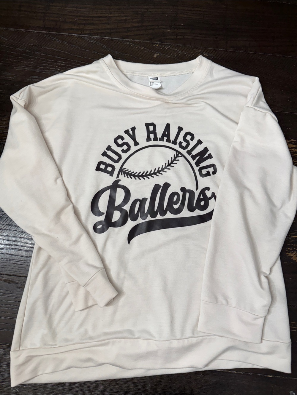 Busy Raising Ballers Graphic Crewneck Sweatshirt - Cream & Black